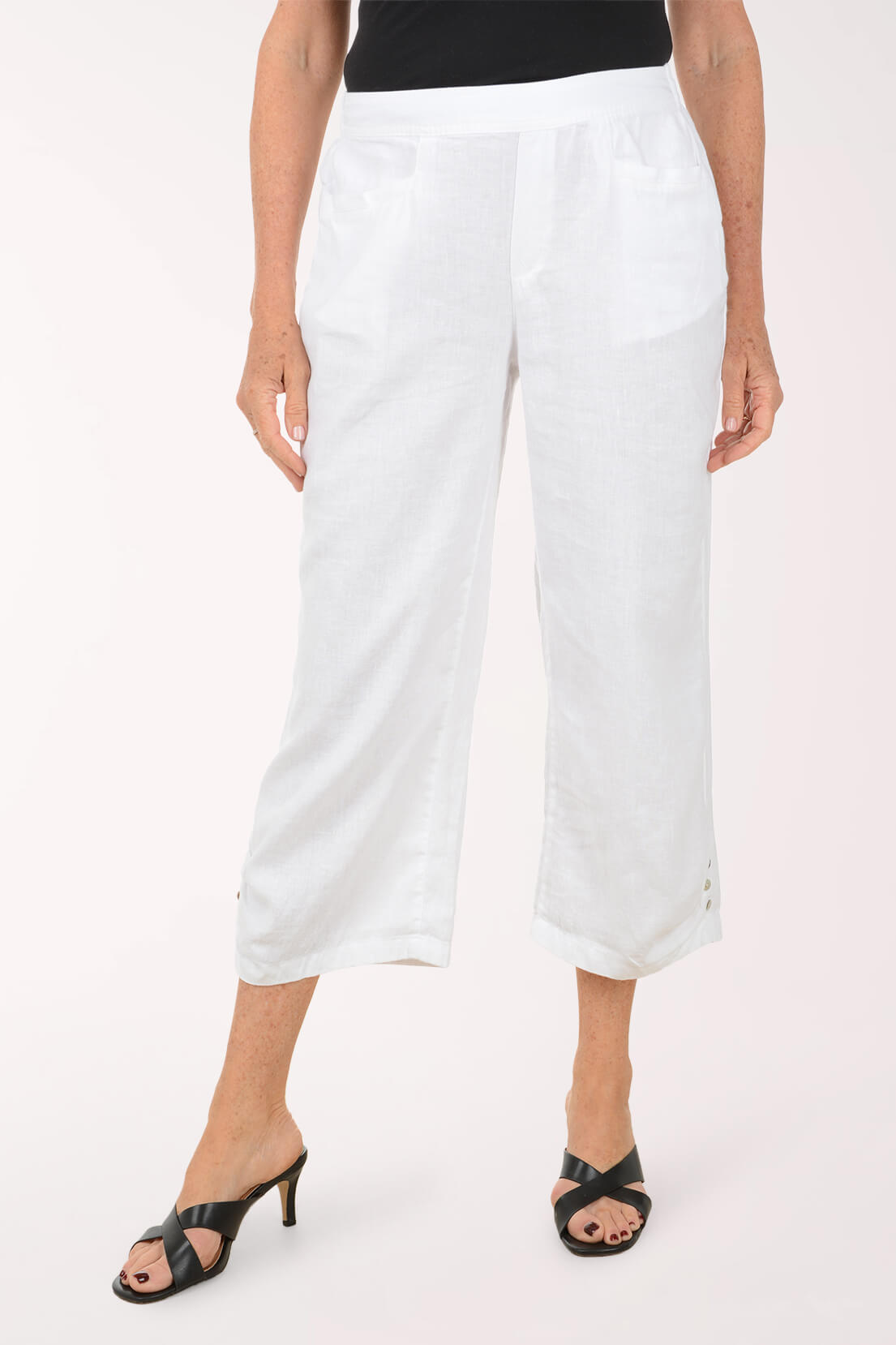Linen-Blend Button Pleated Hem Crop Pant