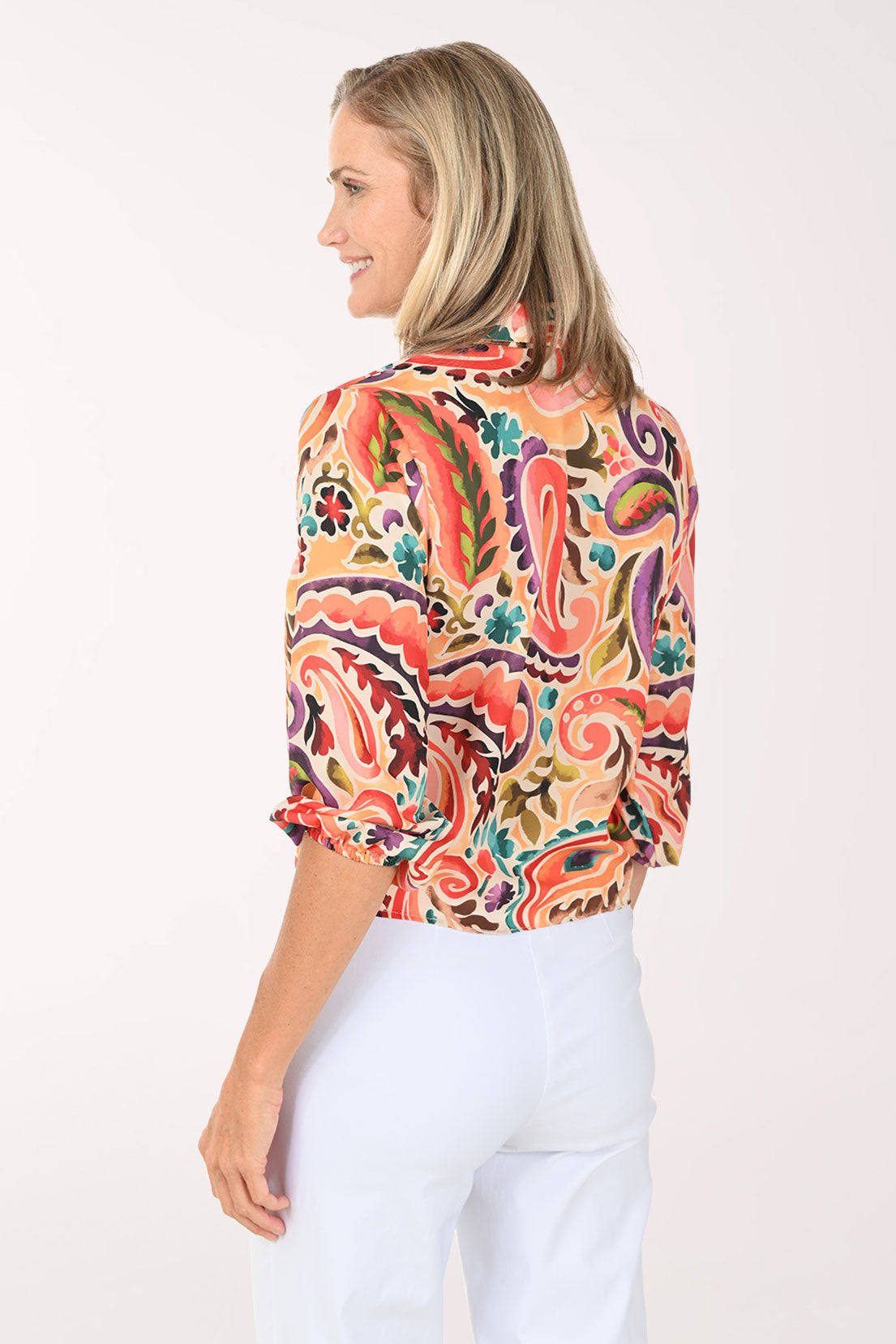 Bright Paisley Tie-Front Shirt