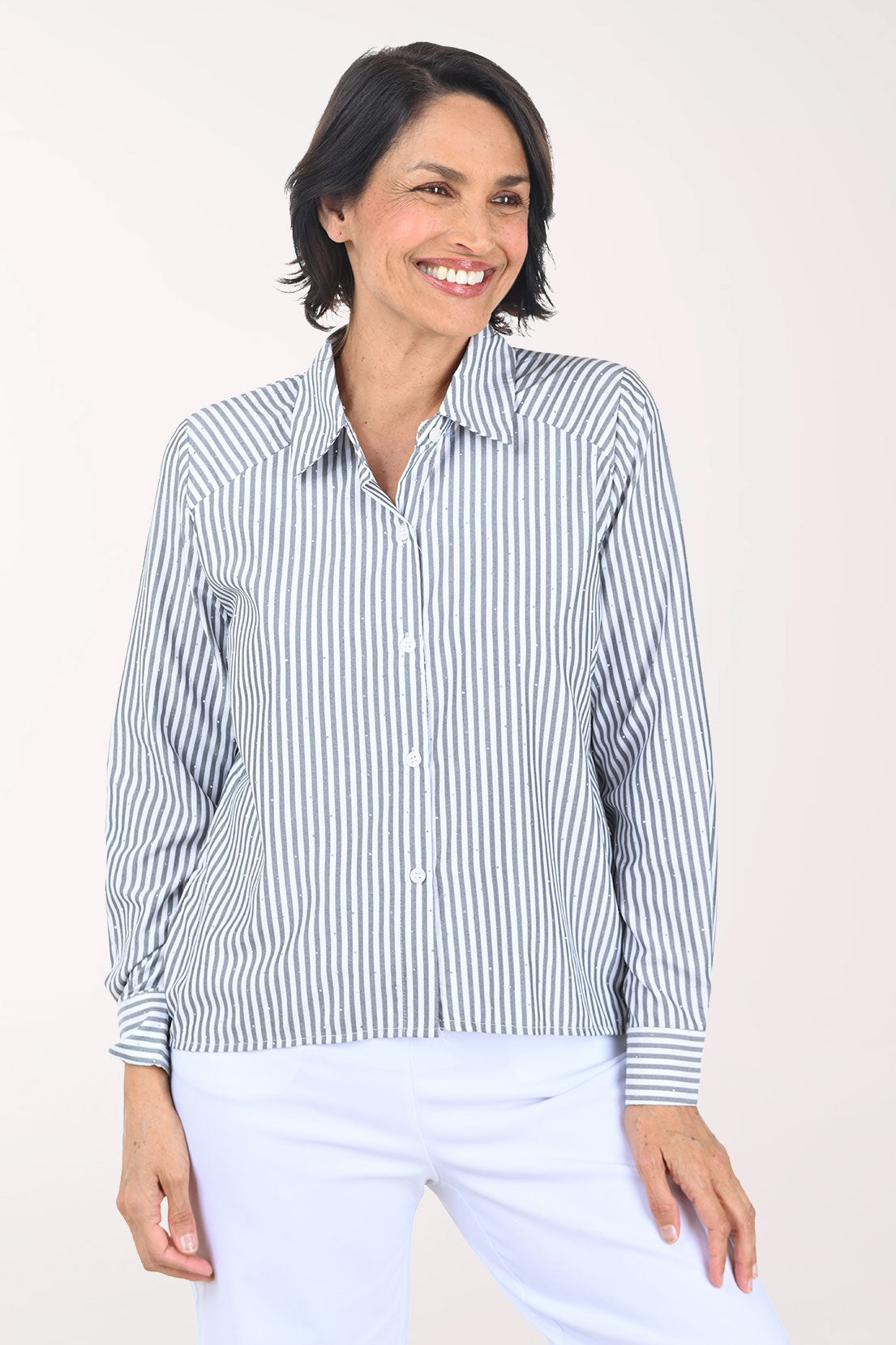 Rhinestone Striped High-Low Shirt