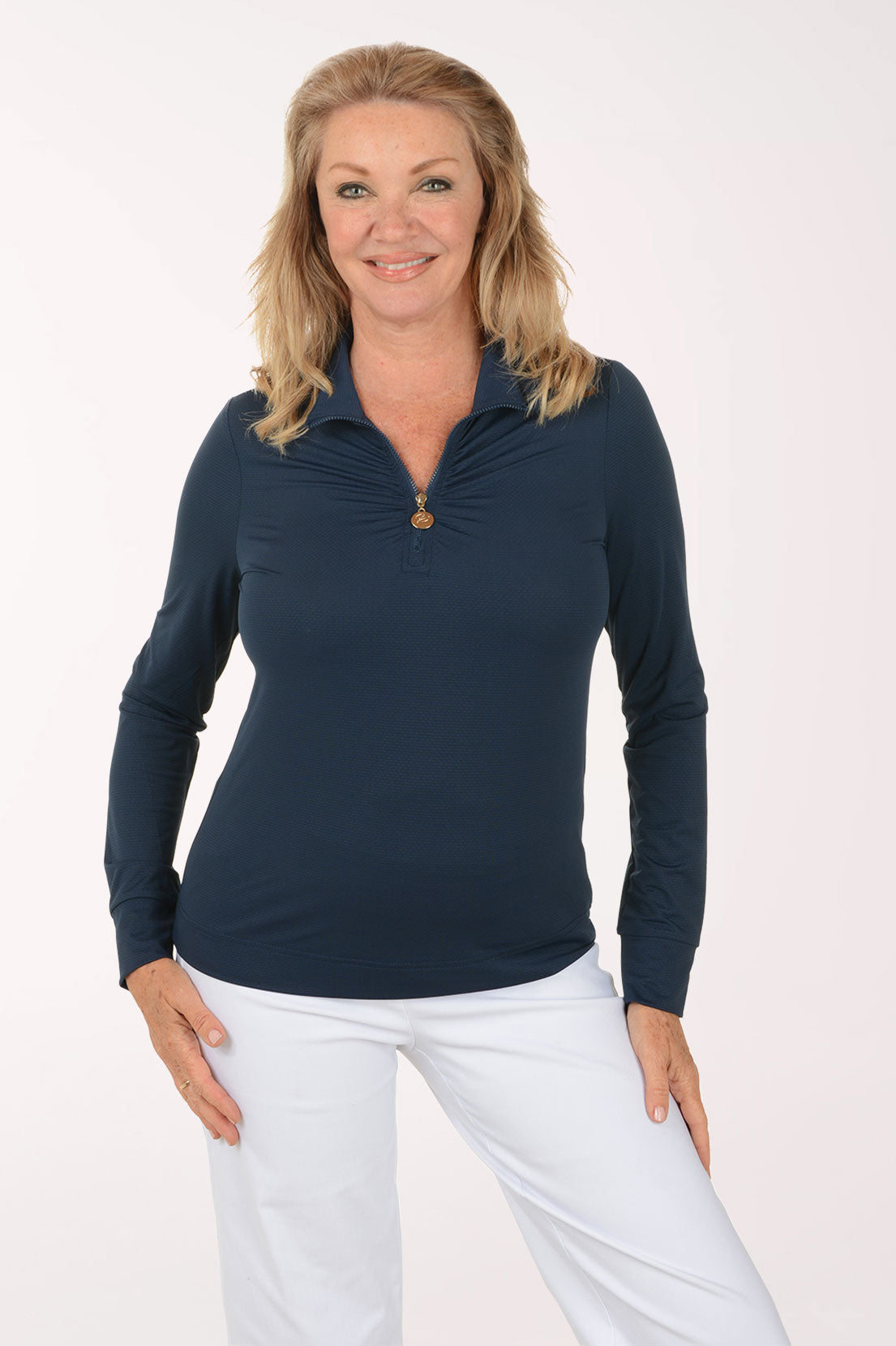 Solid UPF50 Ruched Quarter Zip Top
