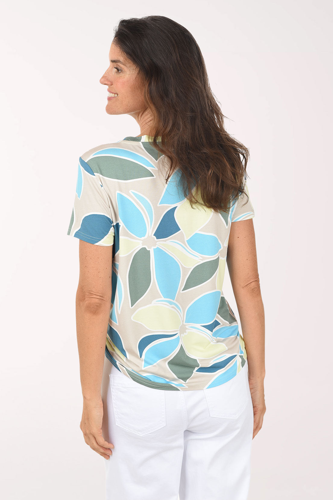Aqua Sky Floral Side Ruched Tee