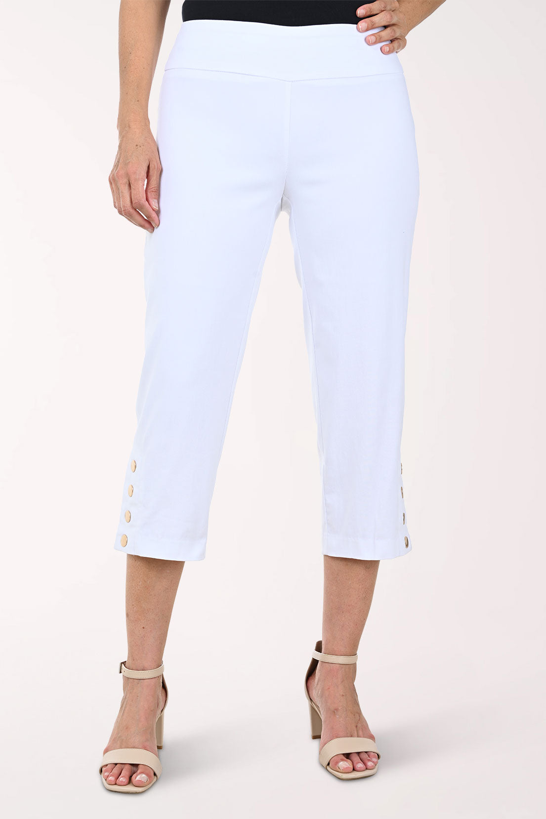 Gold Button Hem Capri Pant