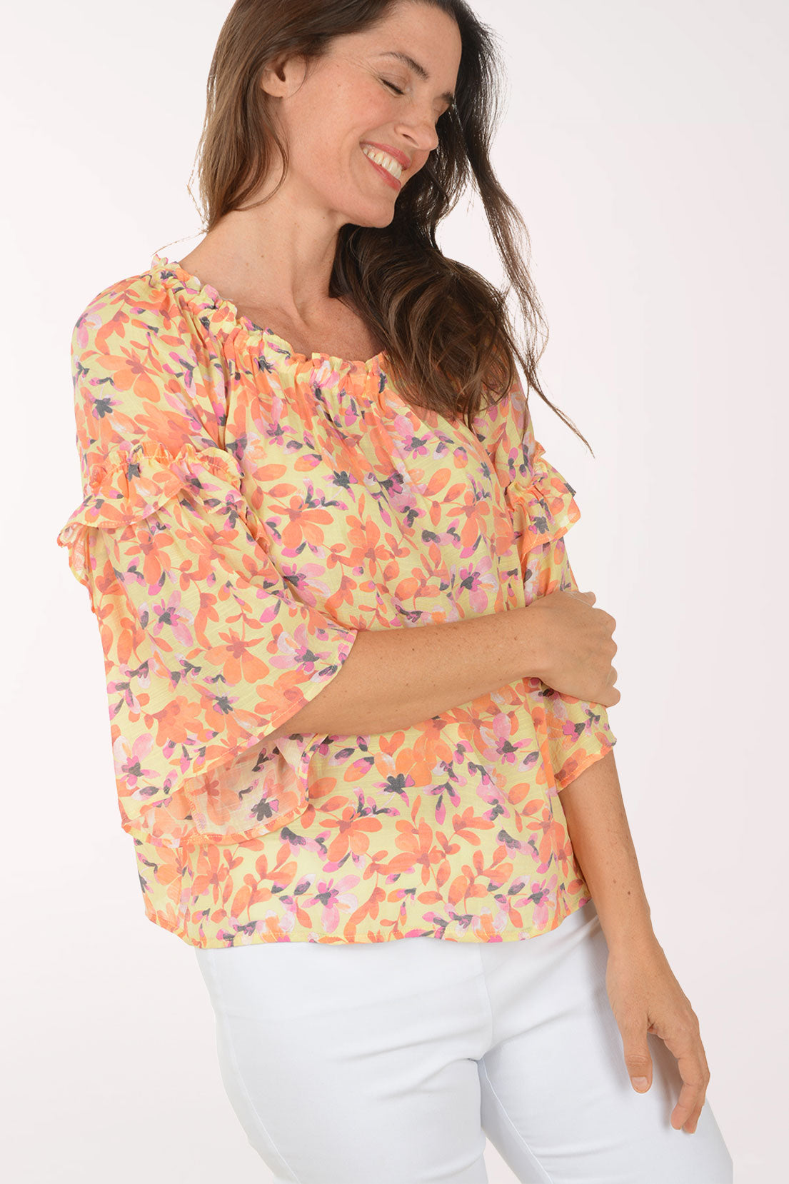 Lemon Petals Ruffled Bell Sleeve Blouse