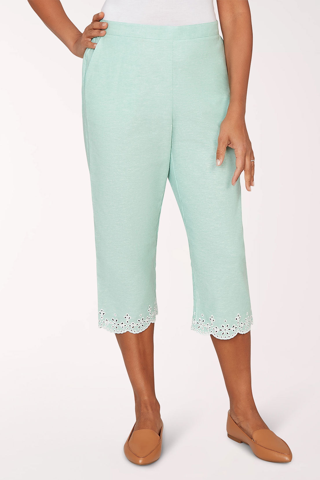 Caribbean Blues Eyelet Hem Capri Pant
