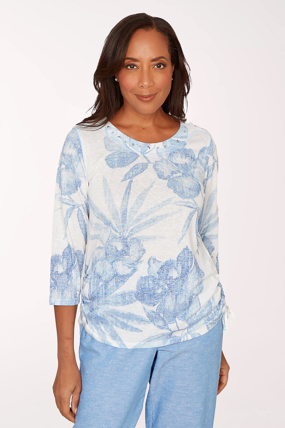 Caribbean Blues Monochrome Tropical Top