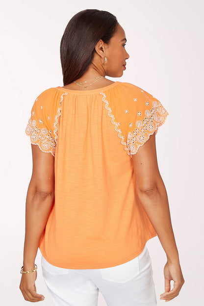 Hothouse Florals Mandarin Embroidered Eyelet Top