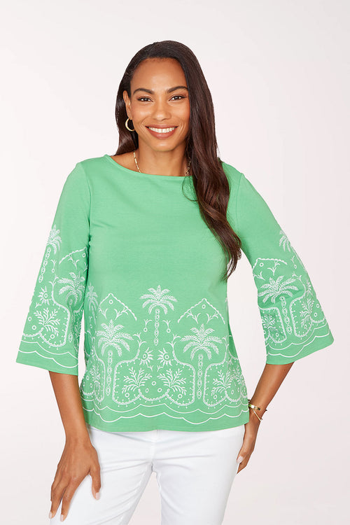Hothouse Florals Palm Tree Bell Sleeve Top