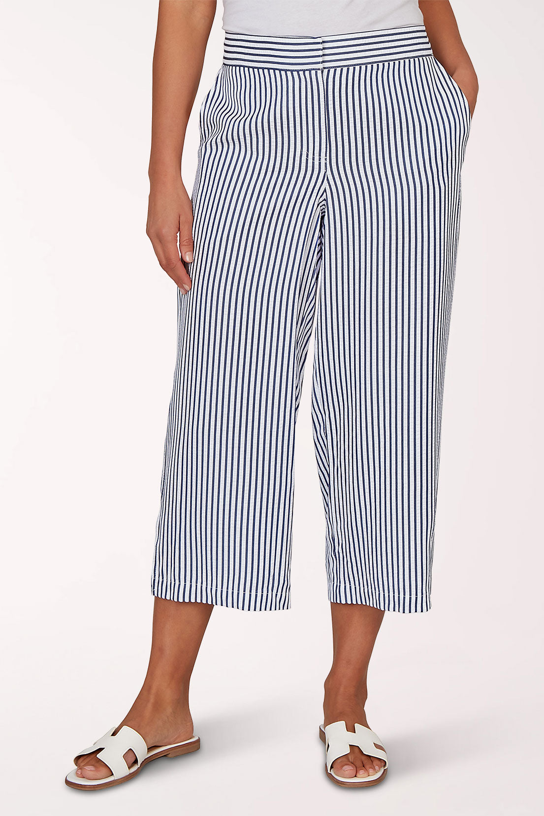 French Riviera Striped Seersucker Crop Pant