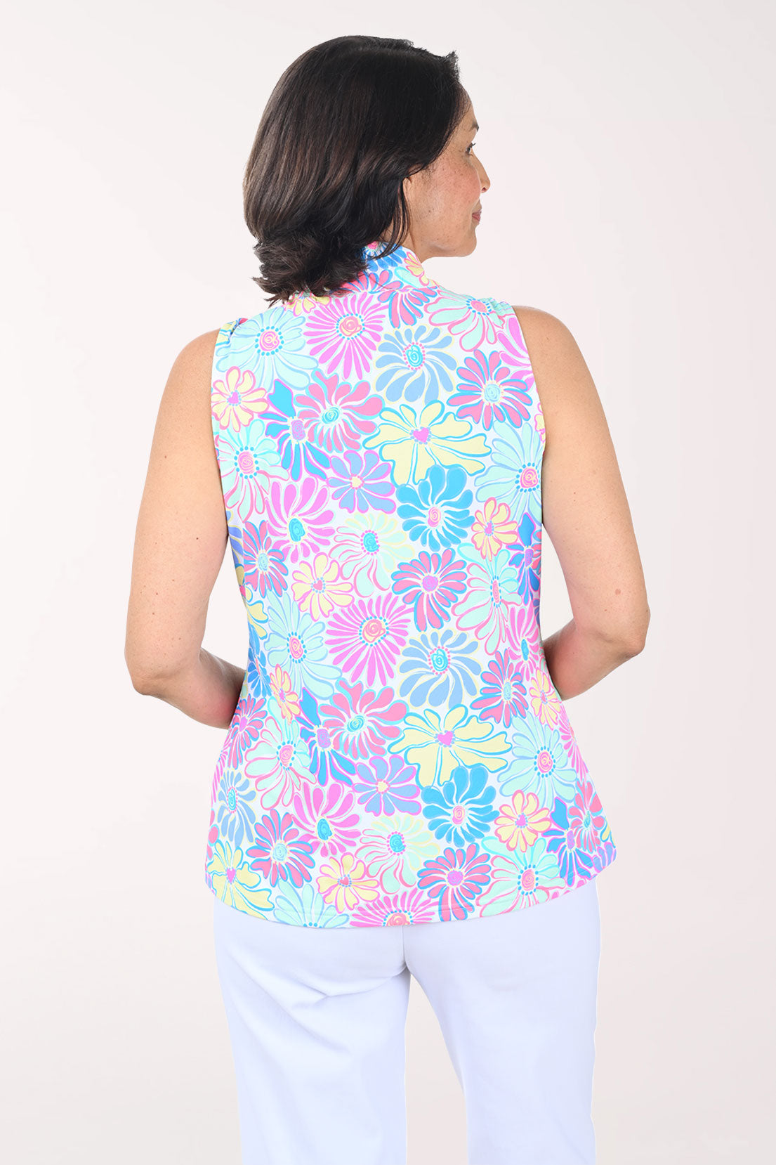 Pastel Petals Cooling UPF50+  Zip Sleeveless Top