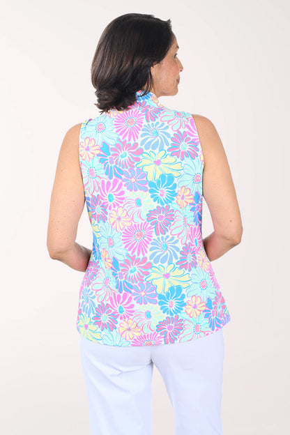 Pastel Petals Cooling UPF50+  Zip Sleeveless Top