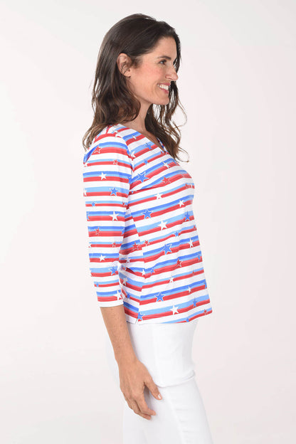 Stars And Stripes UPF50+ V-Neck Top