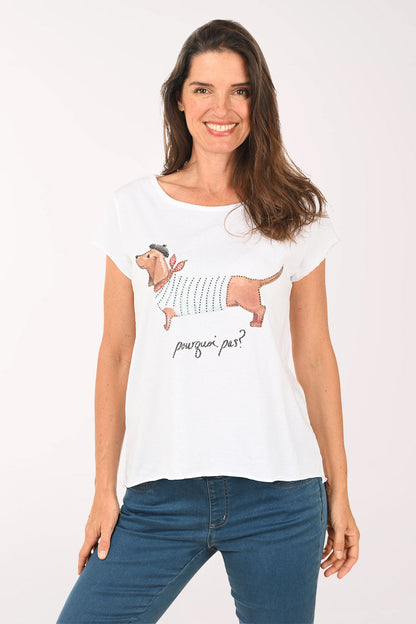 French Dachshund Studded Cotton Tee
