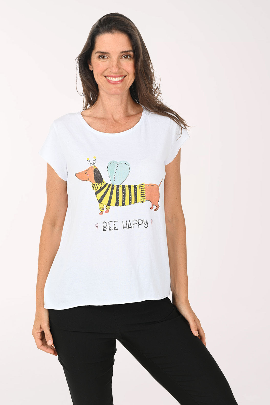 Bee Happy Dachshund Studded Cotton Tee