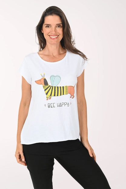 Bee Happy Dachshund Studded Cotton Tee