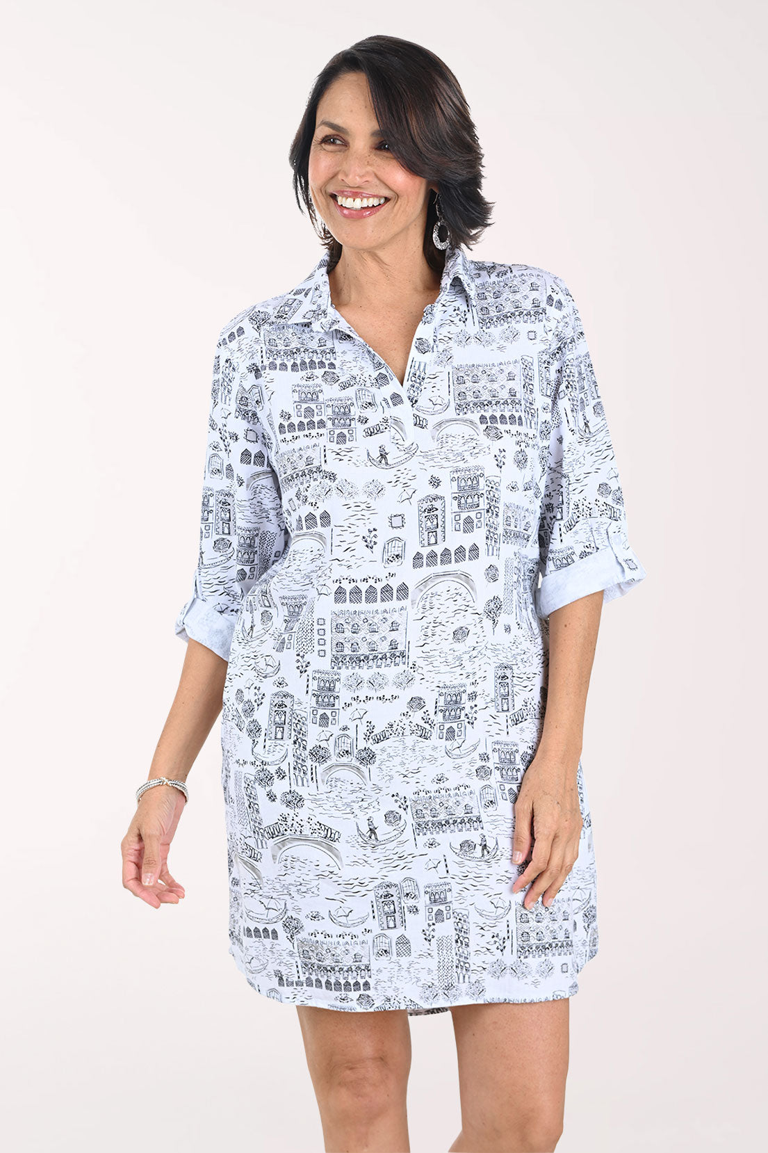 Riverwalk Collared Roll Sleeve Dress