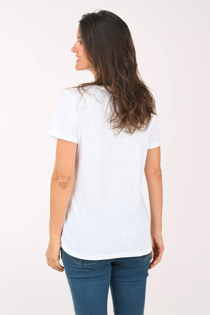 Embroidered Palm Trees V-Neck Tee