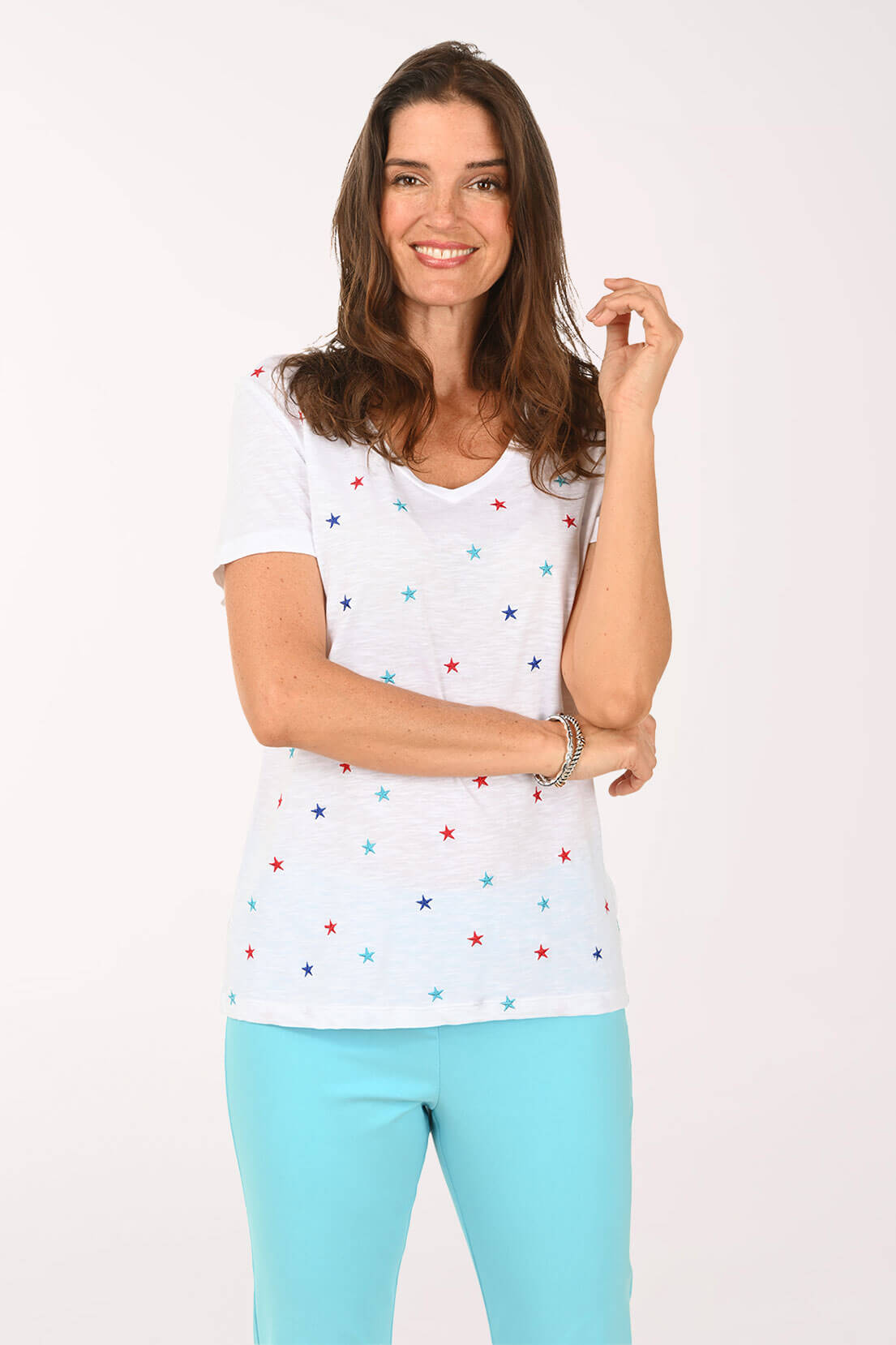 Embroidered American Stars V-Neck Tee