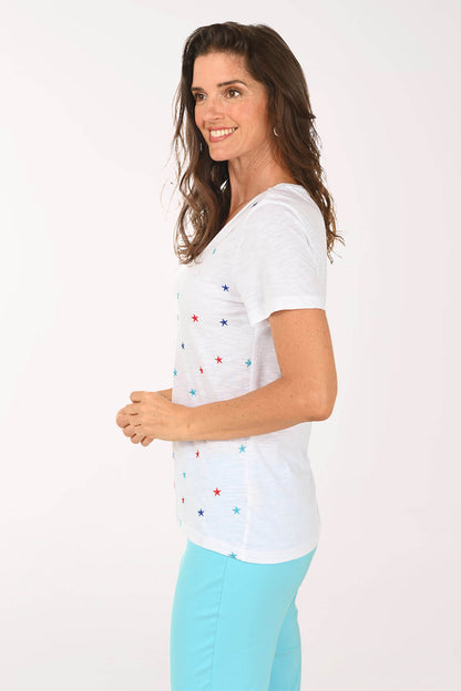 Embroidered American Stars V-Neck Tee