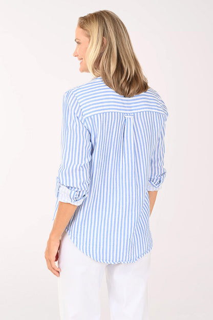 Striped Cotton Gauze Roll Sleeve Shirt
