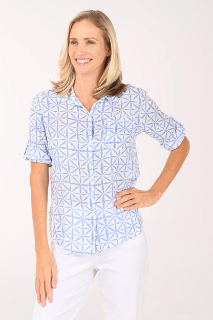 Blue Starburst Gauze High-Low Shirt