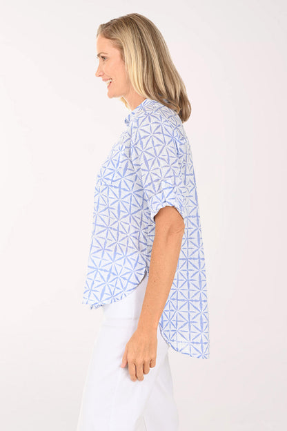 Blue Starburst Gauze High-Low Shirt