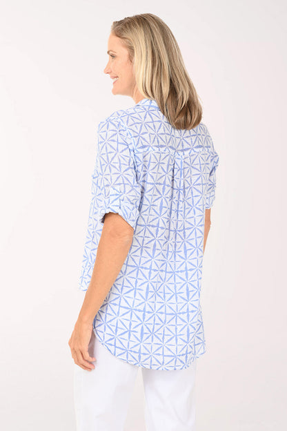 Blue Starburst Gauze High-Low Shirt