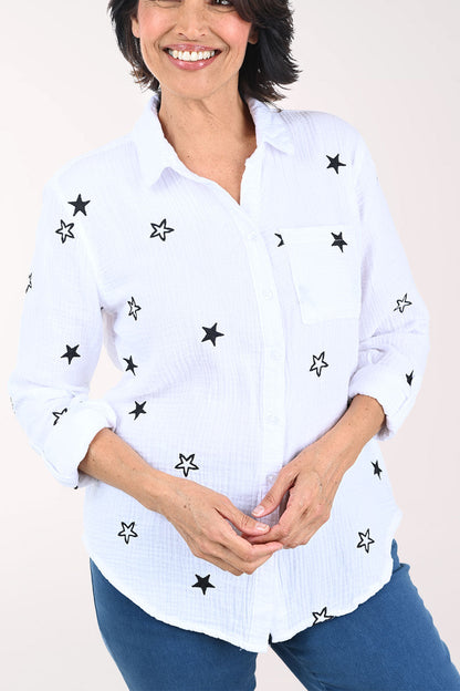 Embroidered Stars Bubble Gauze Shirt