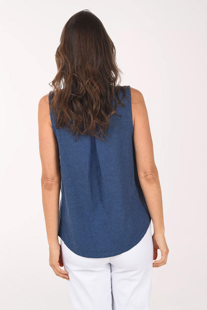 Solid Linen-Blend Button-Front Tank Top