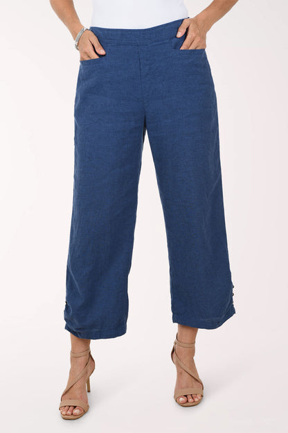 Linen-Blend Button Pleated Hem Crop Pant