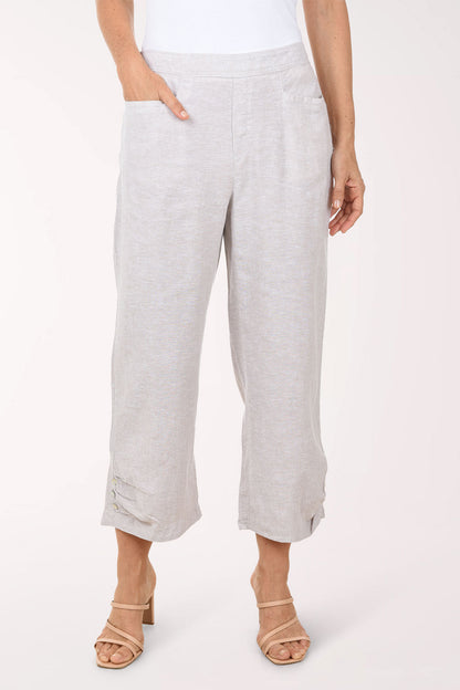 Linen-Blend Button Pleated Hem Crop Pant