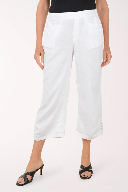 Linen-Blend Button Pleated Hem Crop Pant