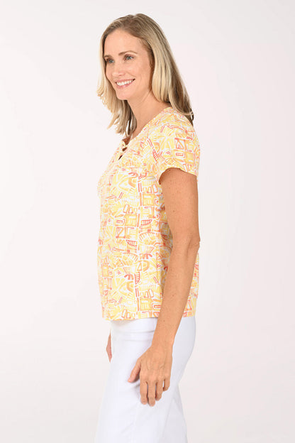 Fun In The Sun Beaded Lattice Neck Tee