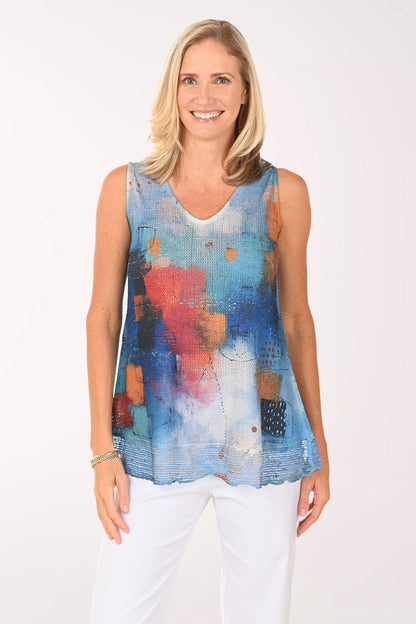 Jewel Tones Mesh Hem Sleeveless Top