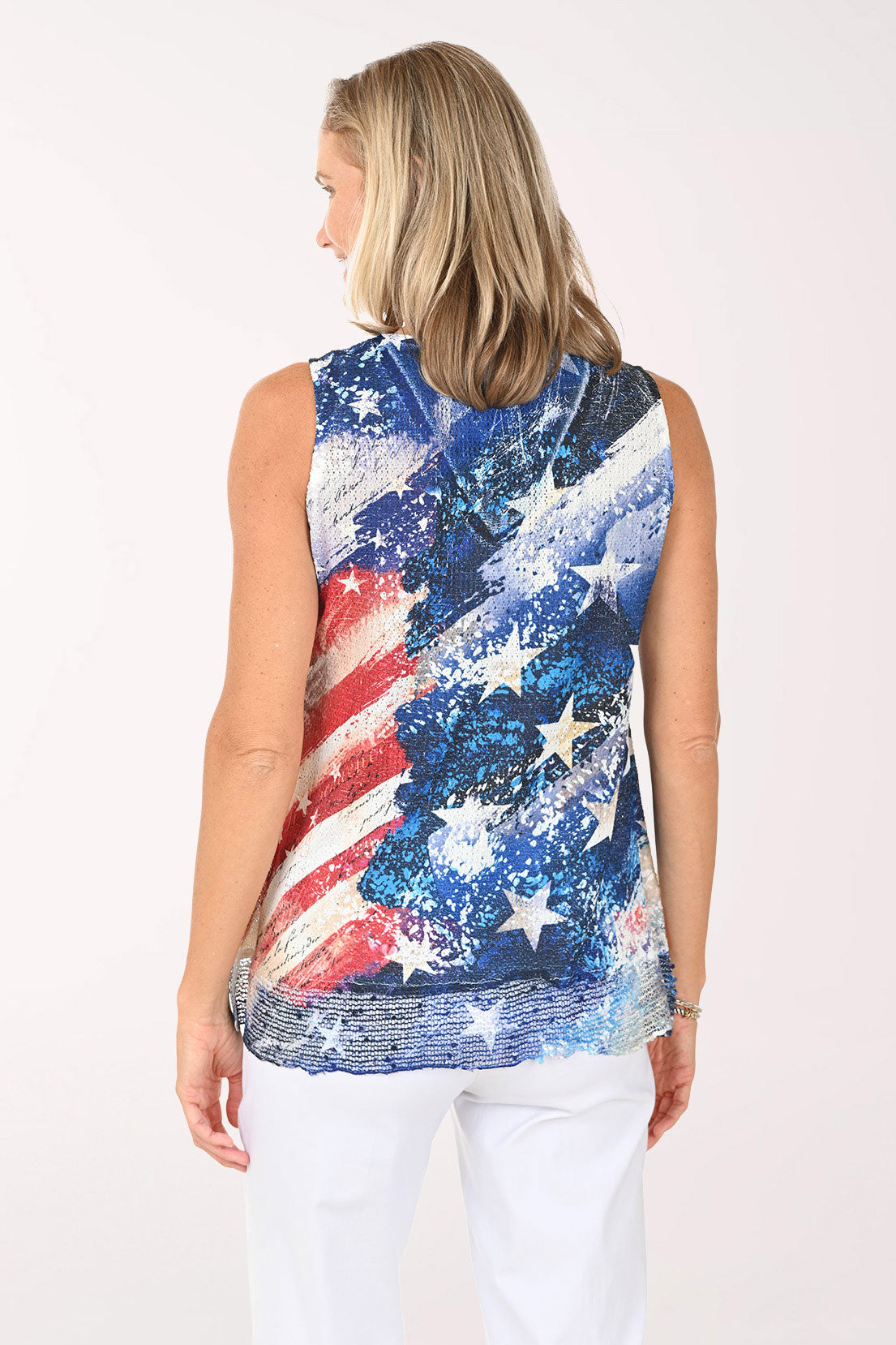 Devoted Flag Mesh Hem Sleeveless Top