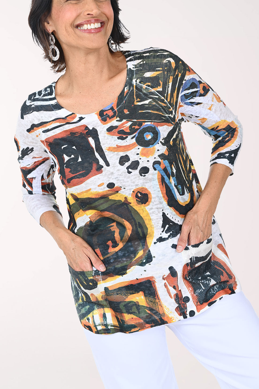 Amber Spiral Sequin Pocket Knit Top