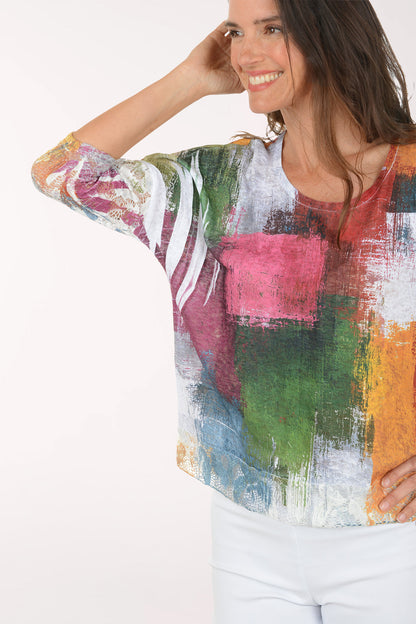 Color Patch Lace Trim Top