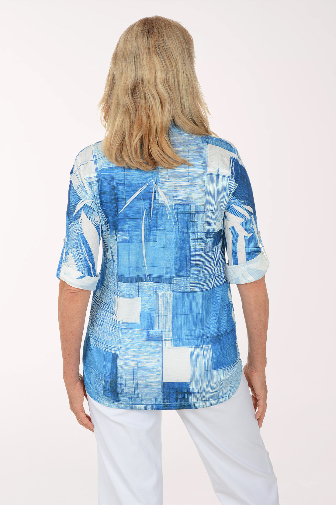 Glass Windows Mandarin Collar High-Low Top