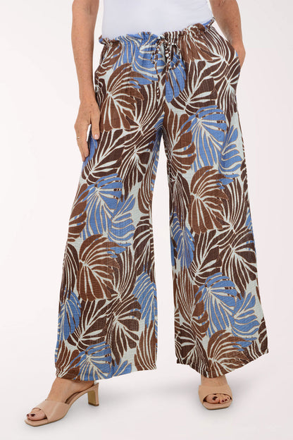 Cognac Palm Leaves Palazzo Pant