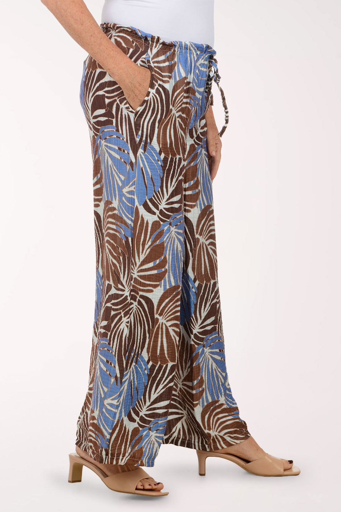 Cognac Palm Leaves Palazzo Pant