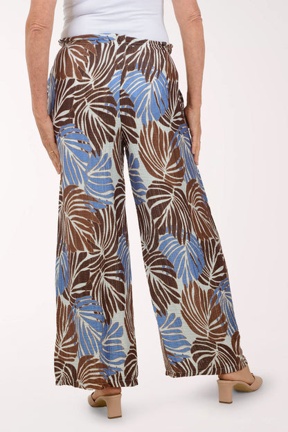Cognac Palm Leaves Palazzo Pant