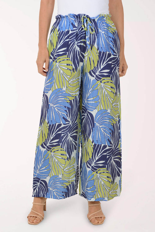 Lime Palm Leaves Palazzo Pant