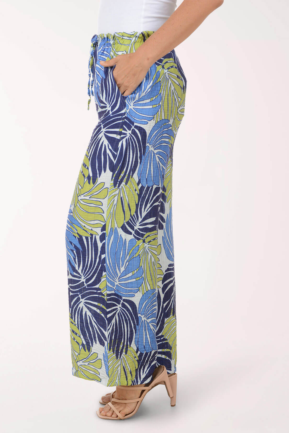Lime Palm Leaves Palazzo Pant