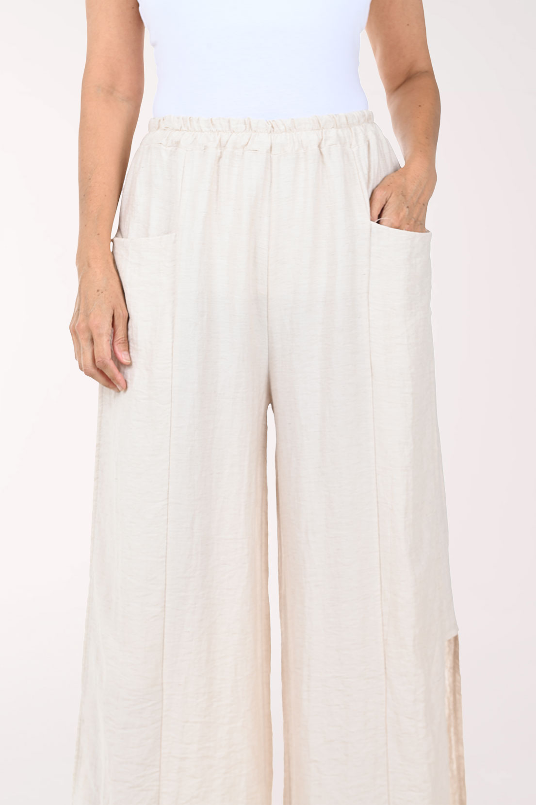 Solid Linen-Blend Side Slit Pant
