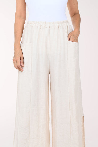 Solid Linen-Blend Side Slit Pant