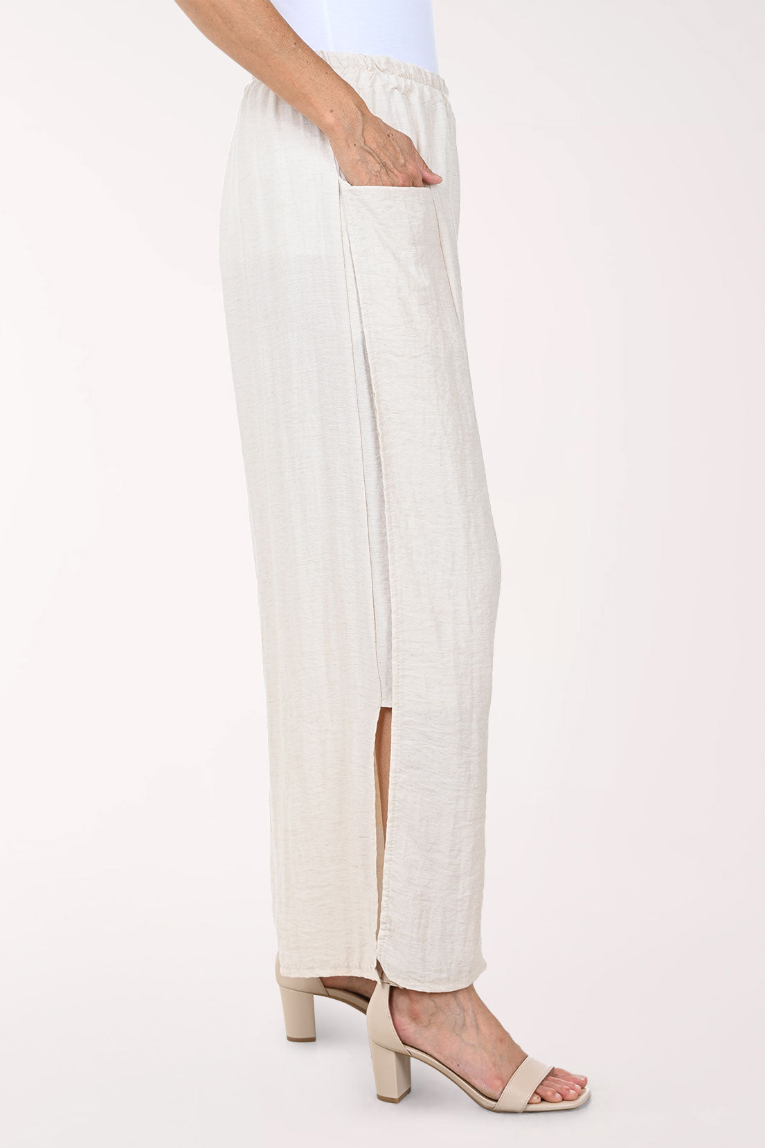Solid Linen-Blend Side Slit Pant