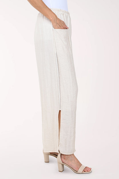 Solid Linen-Blend Side Slit Pant