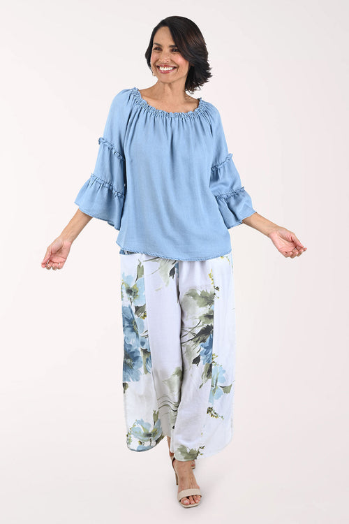 Floral Garden Linen-Blend Side Slit Pant