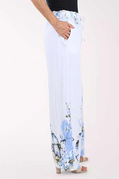 Blue Butterfly Linen-Blend Palazzo Pant