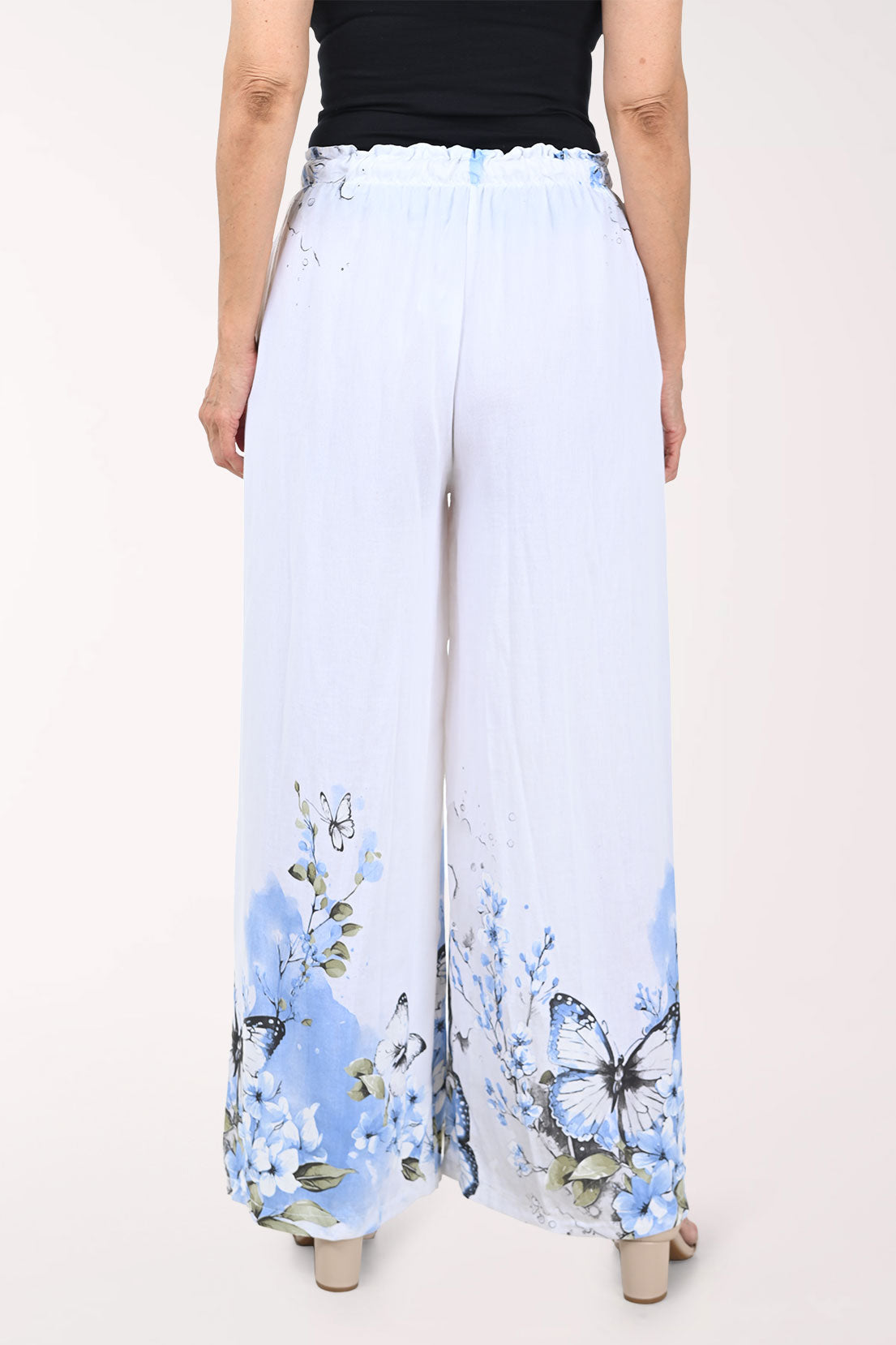 Blue Butterfly Linen-Blend Palazzo Pant