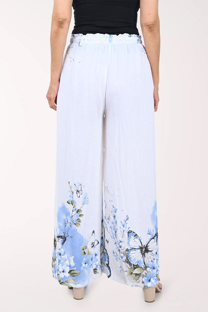 Blue Butterfly Linen-Blend Palazzo Pant